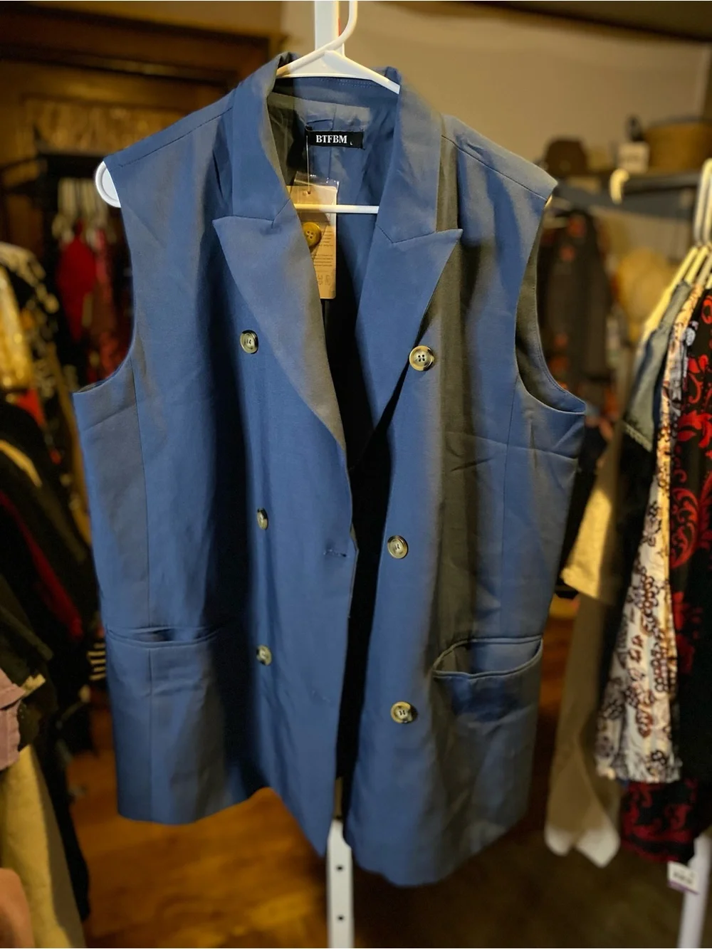 BTFBM Navy Double-Breasted Sleeveless Blazer Vest